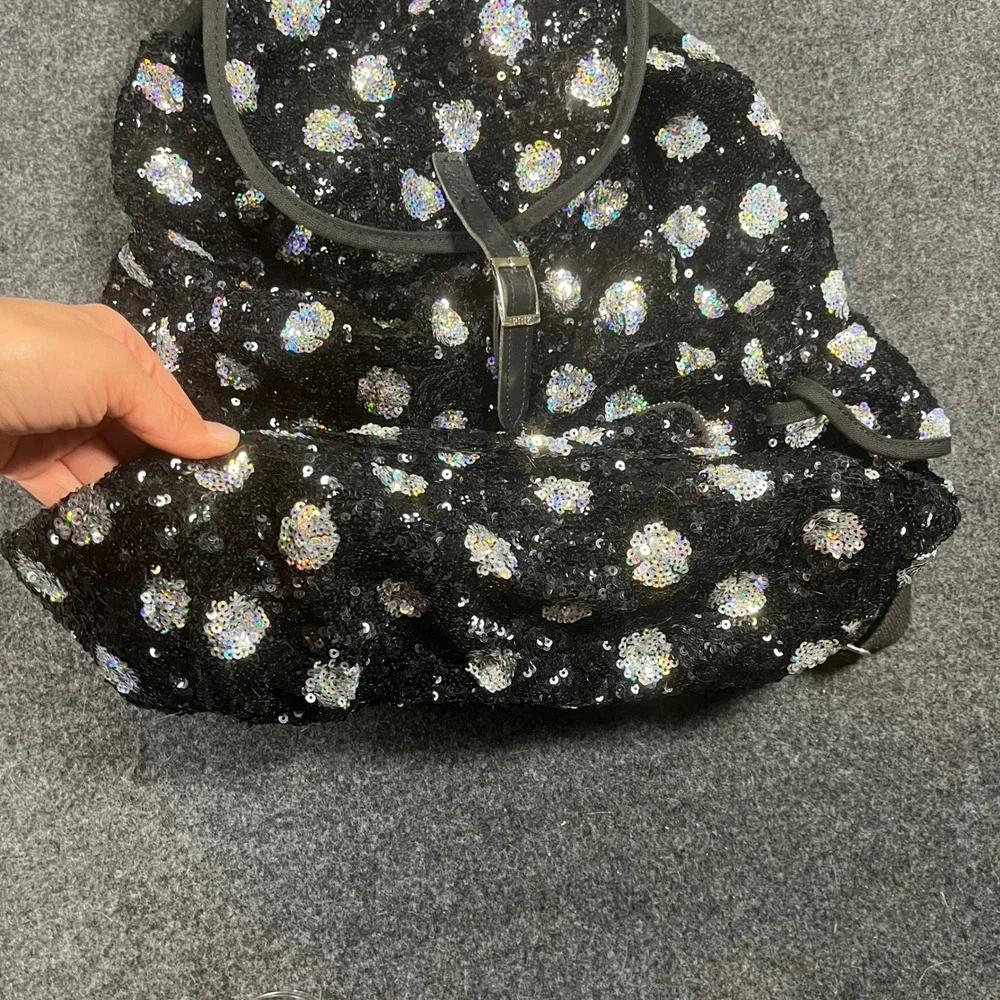 Victoria's‎ Secret PINK Sequin Polka Dot Festival Backpack Black Silver Sparkle
